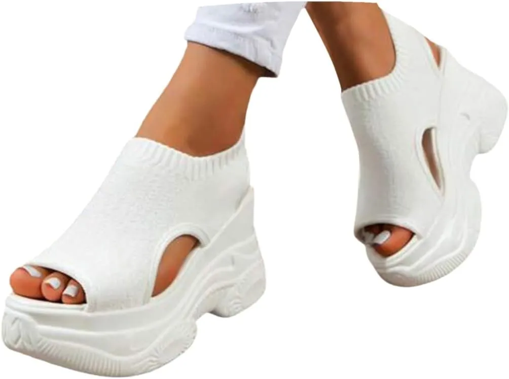 Womens Sandals Mesh Thick Cushion Orthopedic Walking Sandals Open Toe Elastic Strap Sport Shoes for Athletic