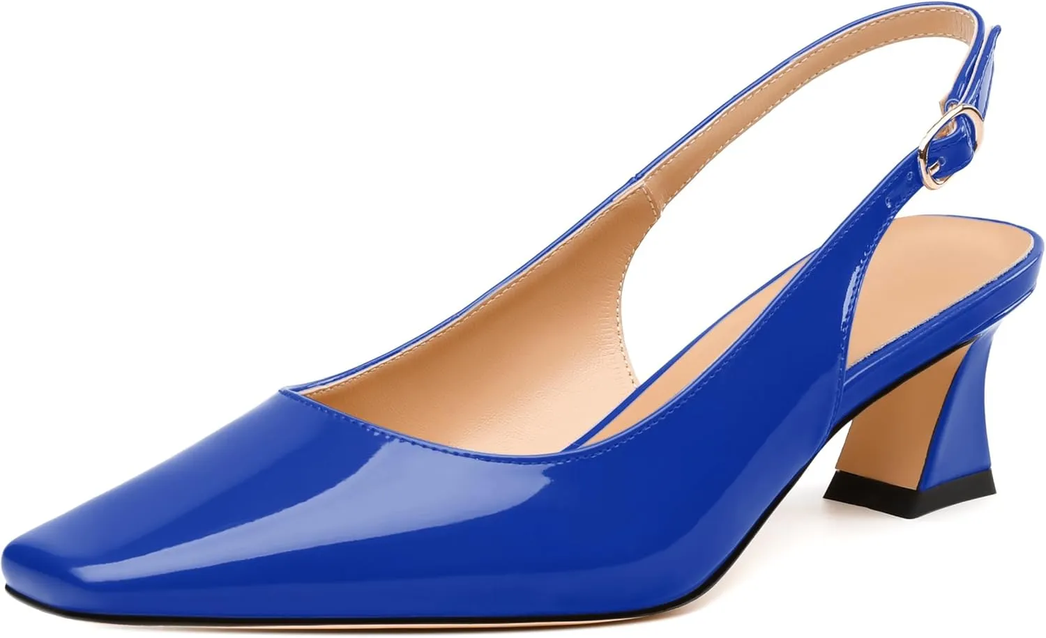 Womens Slingbacks, Small Square Toe Mid Block Heel Slingback Pumps for Women, Leather Insole Pumps Shoes Buckle Closure 2"