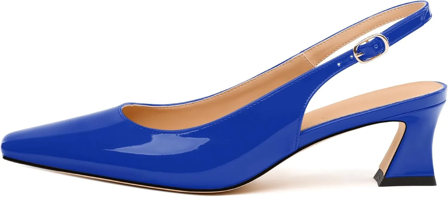 Womens Slingbacks, Small Square Toe Mid Block Heel Slingback Pumps for Women, Leather Insole Pumps Shoes Buckle Closure 2"