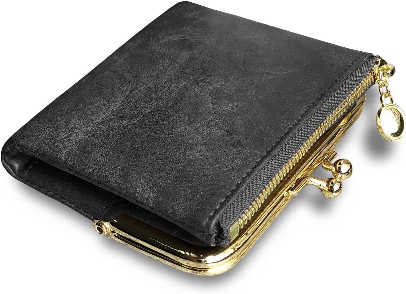 Womens Wallet Small Bifold Rfid Ladies Mini Vintage Coin Purse With Zipper and Kiss Lock (Grey)