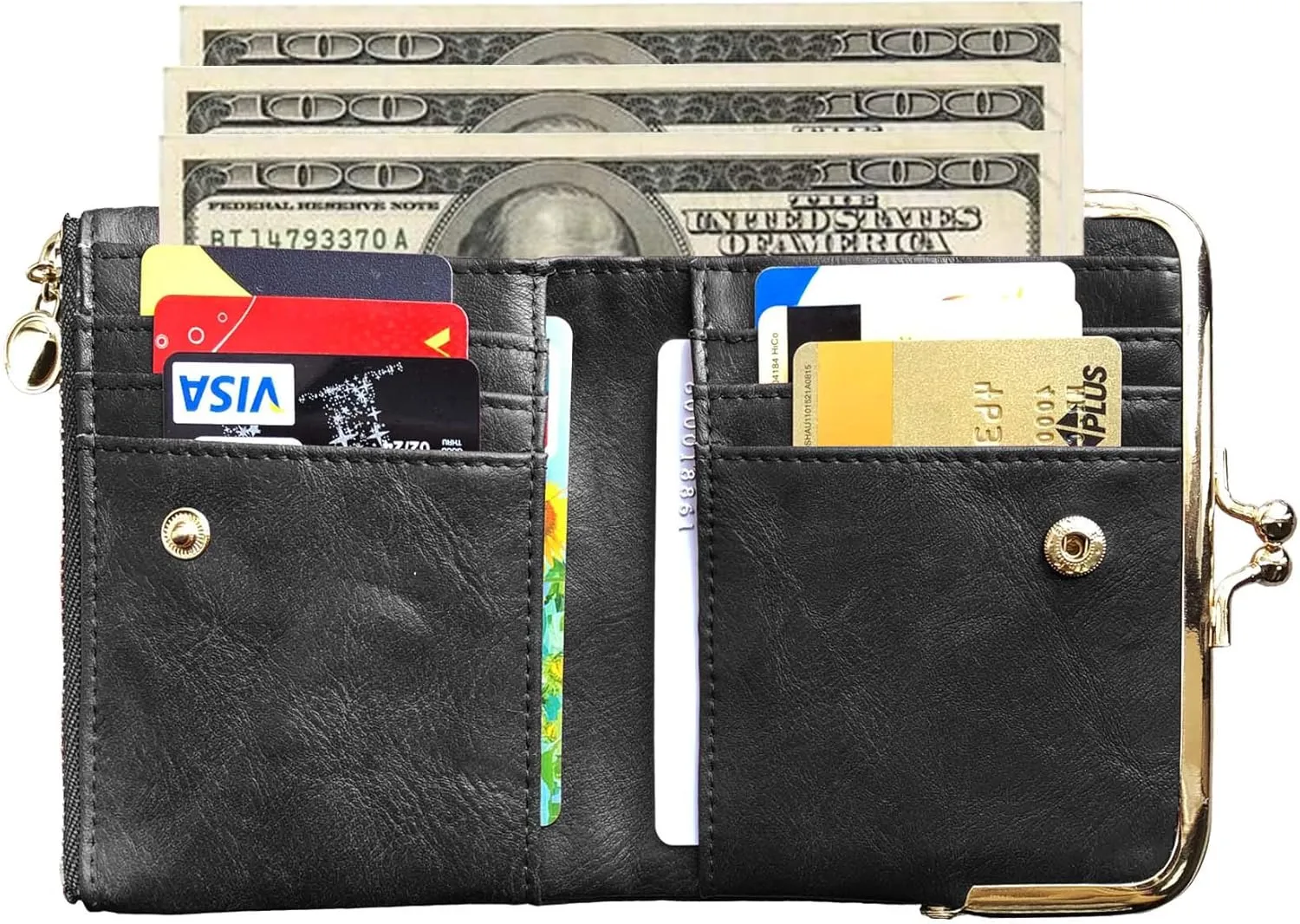 Womens Wallet Small Bifold Rfid Ladies Mini Vintage Coin Purse With Zipper and Kiss Lock (Grey)