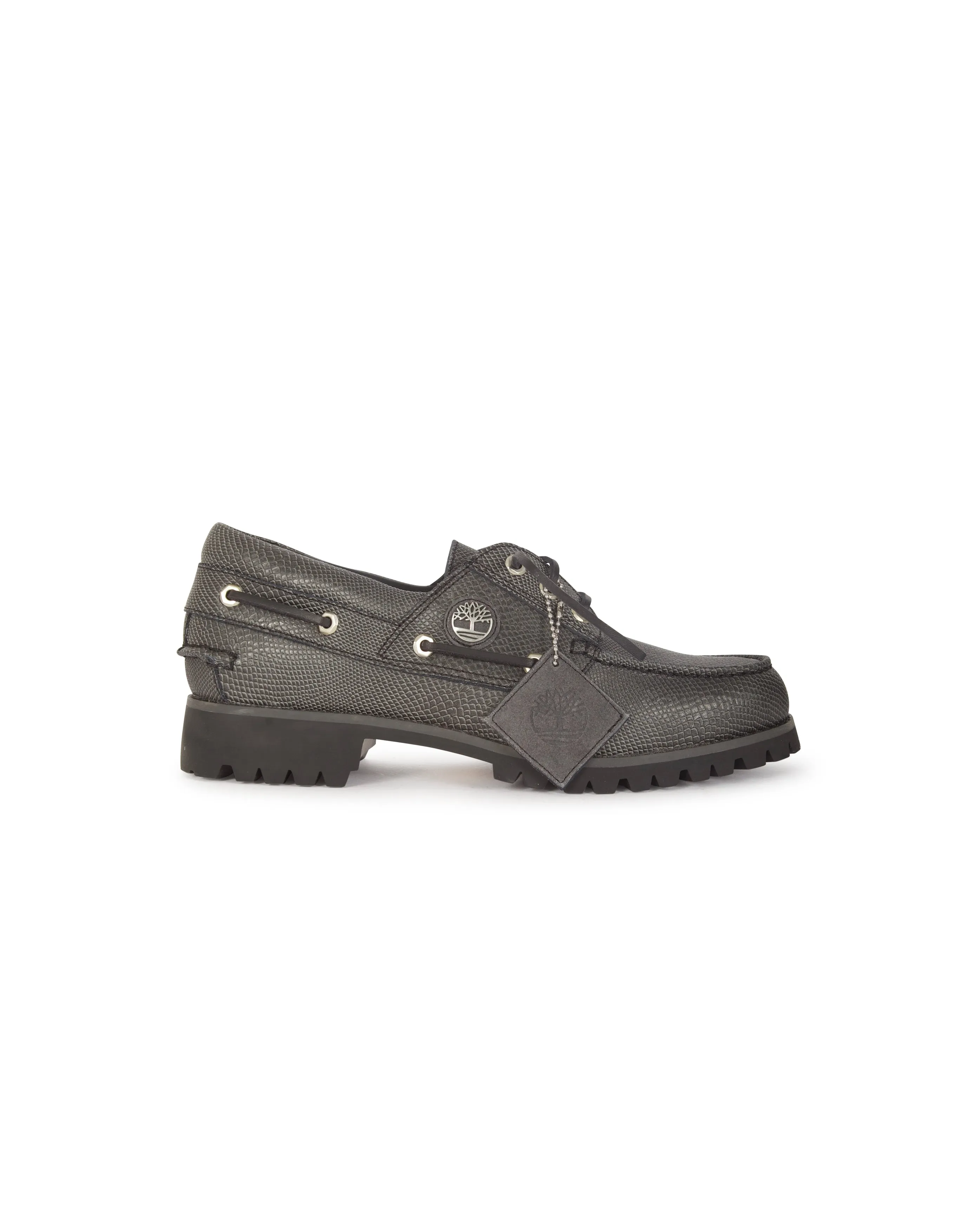 X VIBRAM Boat Shoe Black Leather