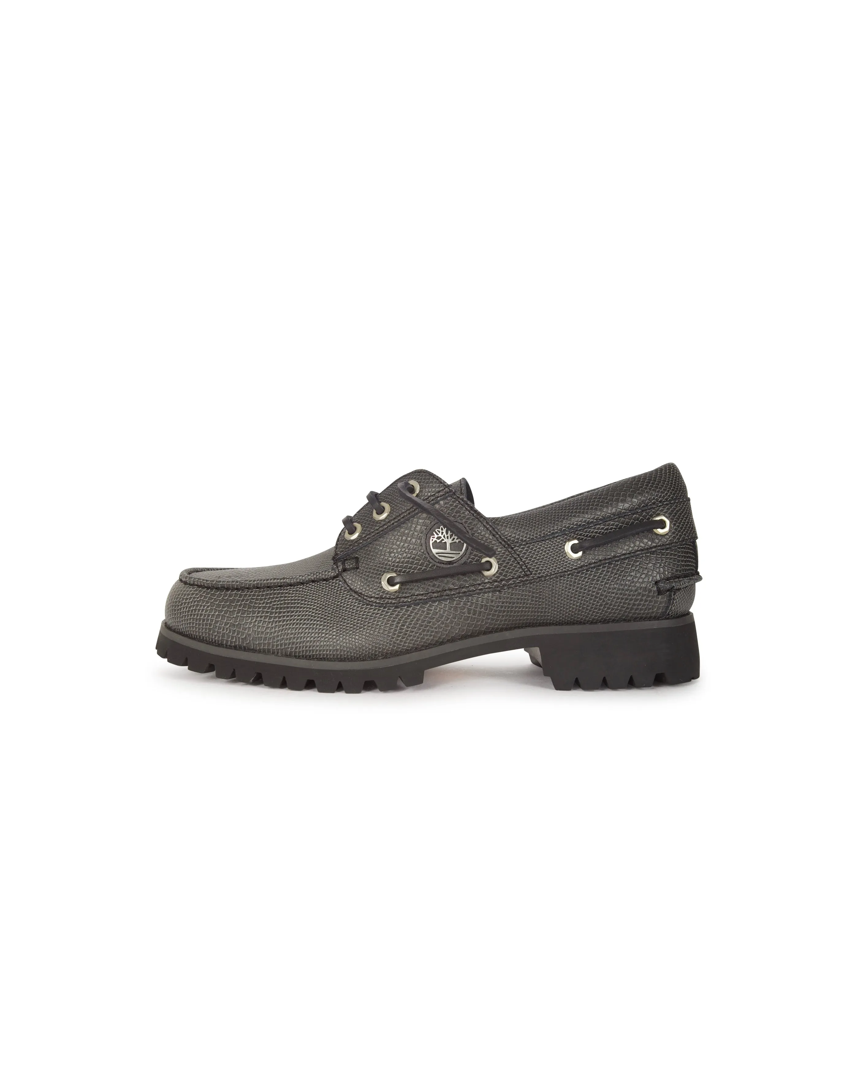 X VIBRAM Boat Shoe Black Leather
