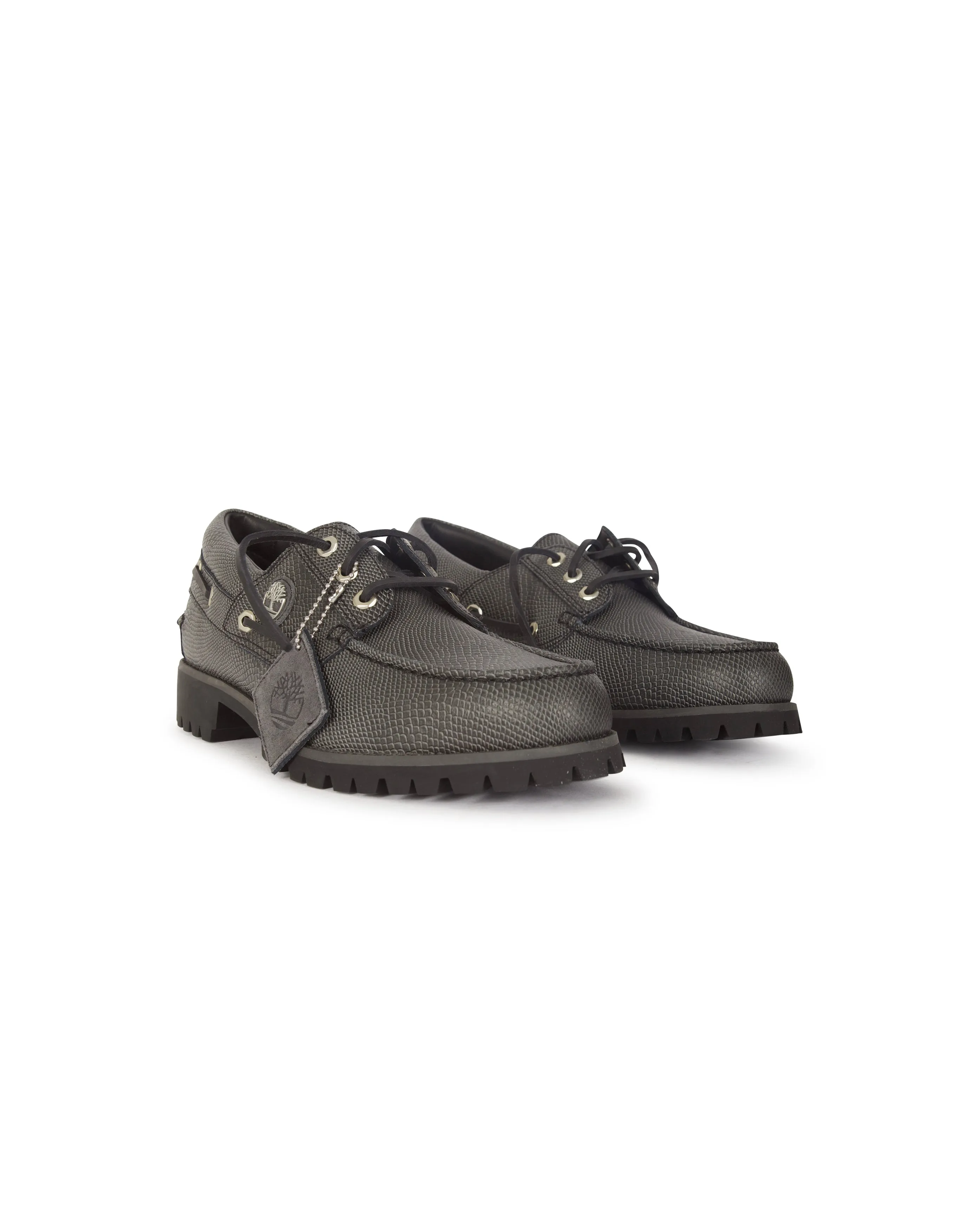 X VIBRAM Boat Shoe Black Leather