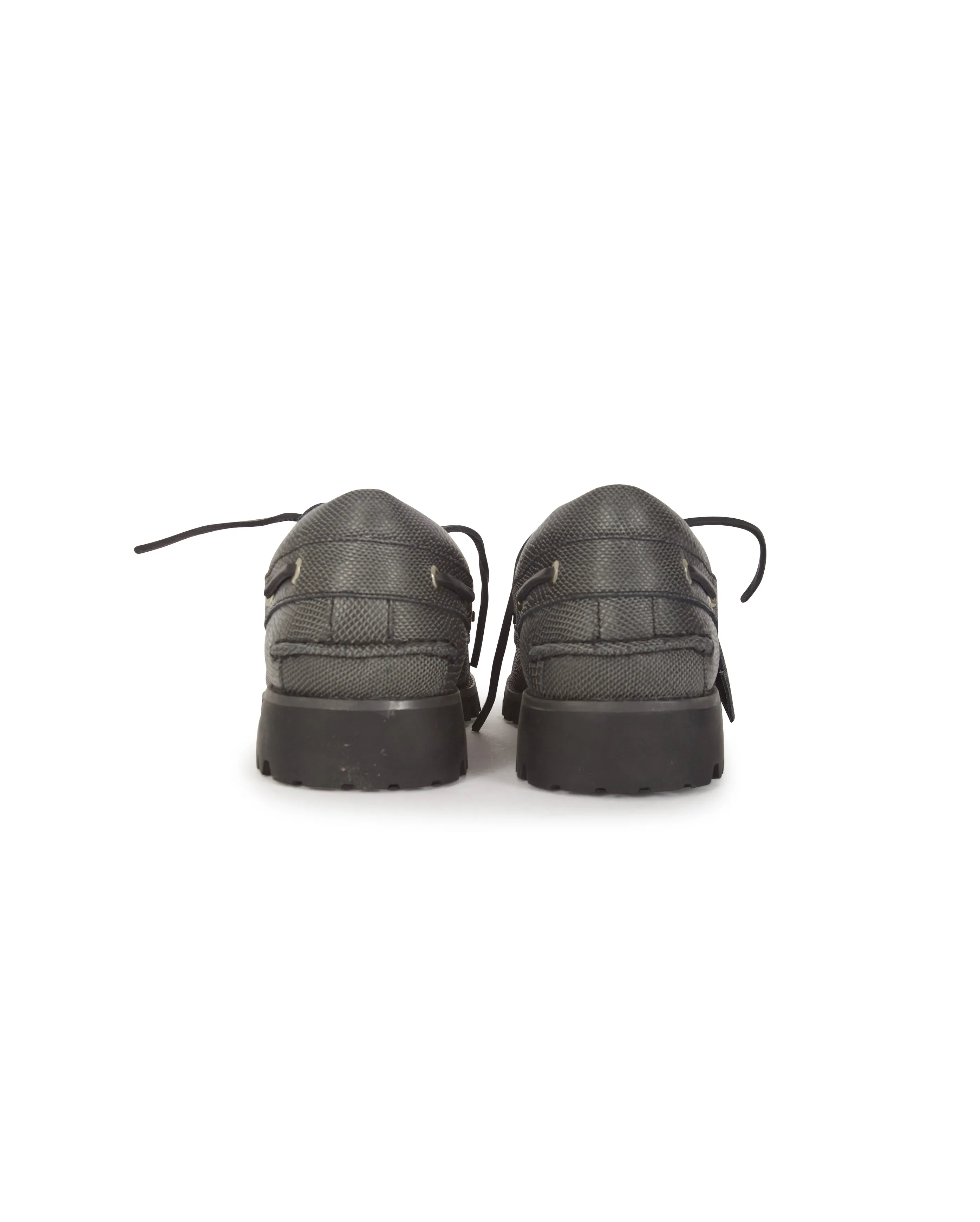 X VIBRAM Boat Shoe Black Leather
