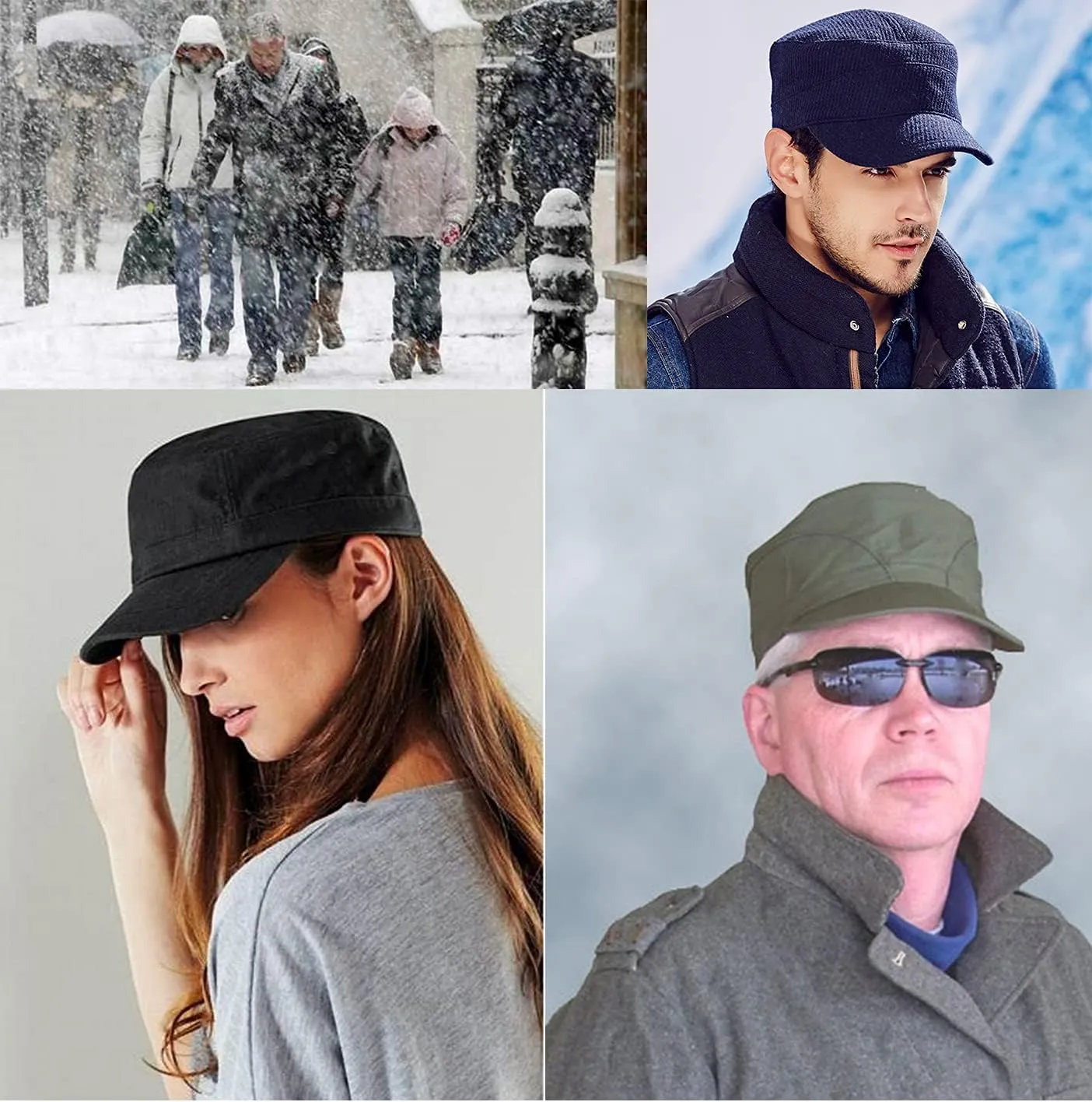 XXL Oversize Woolen Flat Top Army Cap,Closed Back Warm Winter Cadet Hat for Big Heads,Large Military Fleece Sports Hats