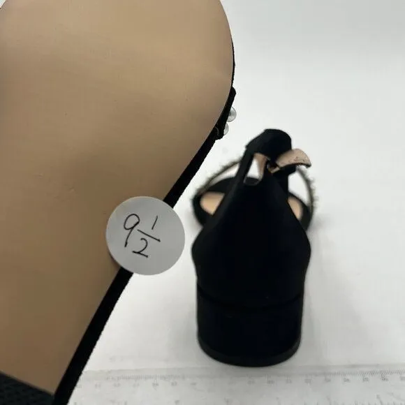 XYD Black Pearls Open Toe Strappy Low Block Heel Sandal  Ankle Strap Buckle Shoe