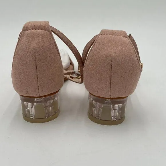 XYD Pink Clear Heel Open Toe Strappy Low Block Heel Ankle Strap Buckled Sandal
