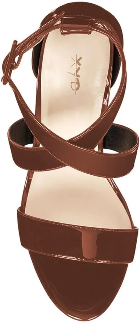 XYD Sexy Low Platform High Heel Sandals Crossover Strappy Open Toe Pumps Patent Leather Pub Party Shoes for Women