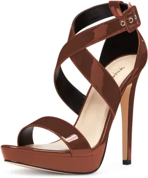 XYD Sexy Low Platform High Heel Sandals Crossover Strappy Open Toe Pumps Patent Leather Pub Party Shoes for Women