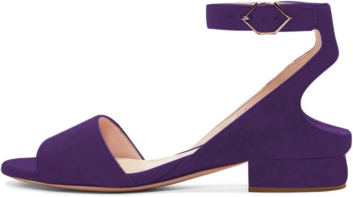 XYD Strappy Low Heel Sandal Pumps for Women Open Toe Ankle Strap Slingback Chunky Heeled Dressy Shoes