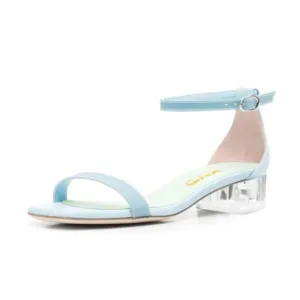XYD Women Open Toe Strappy Clear Chunky Low Heel Sandal Pumps Ankle Strap Buckle