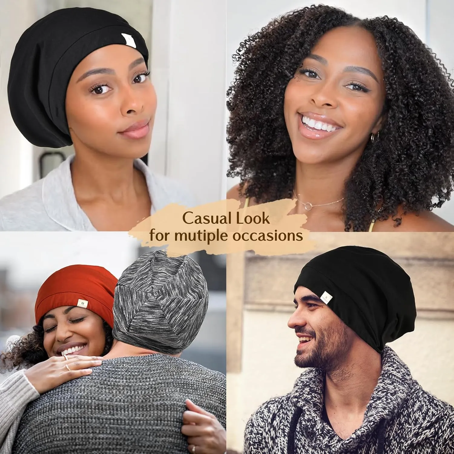 YANIBEST 2 Pcs Silk Bonnet Satin Bonnet Hair Bonnet for Sleeping - Adjustable Saty on Satin Lined Slouchy Beanie Hat for Women