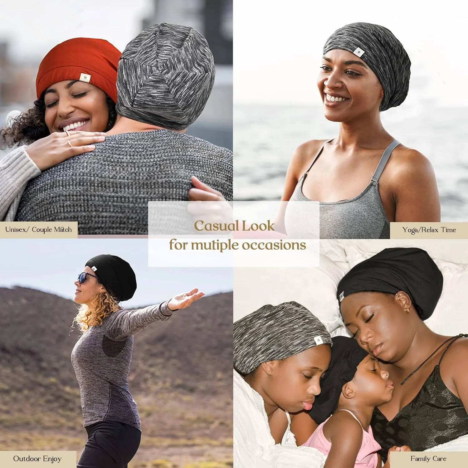 YANIBEST 2 Pcs Silk Bonnet Satin Bonnet Hair Bonnet for Sleeping - Adjustable Saty on Satin Lined Slouchy Beanie Hat for Women