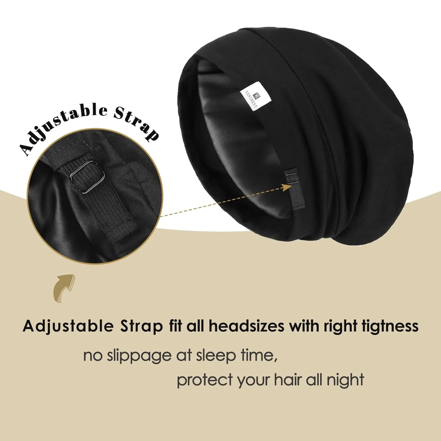 YANIBEST 2 Pcs Silk Bonnet Satin Bonnet Hair Bonnet for Sleeping - Adjustable Saty on Satin Lined Slouchy Beanie Hat for Women