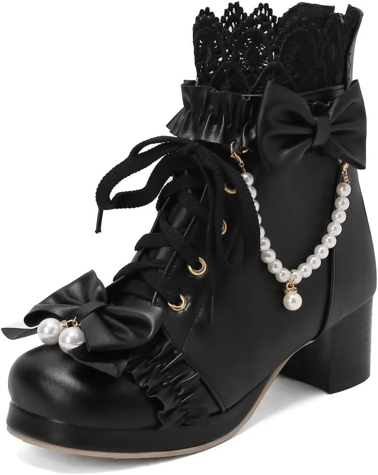 Yawors Women's BC483 Velvet Lining Tuxedo Ruffles Pu Low Block Mary Jane Pumps
