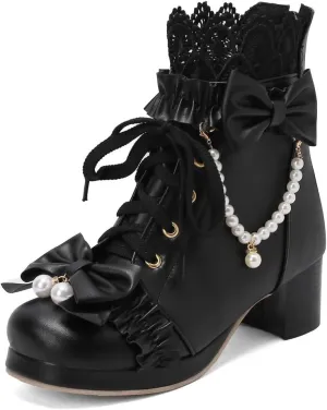 Yawors Women's BC483 Velvet Lining Tuxedo Ruffles Pu Low Block Mary Jane Pumps