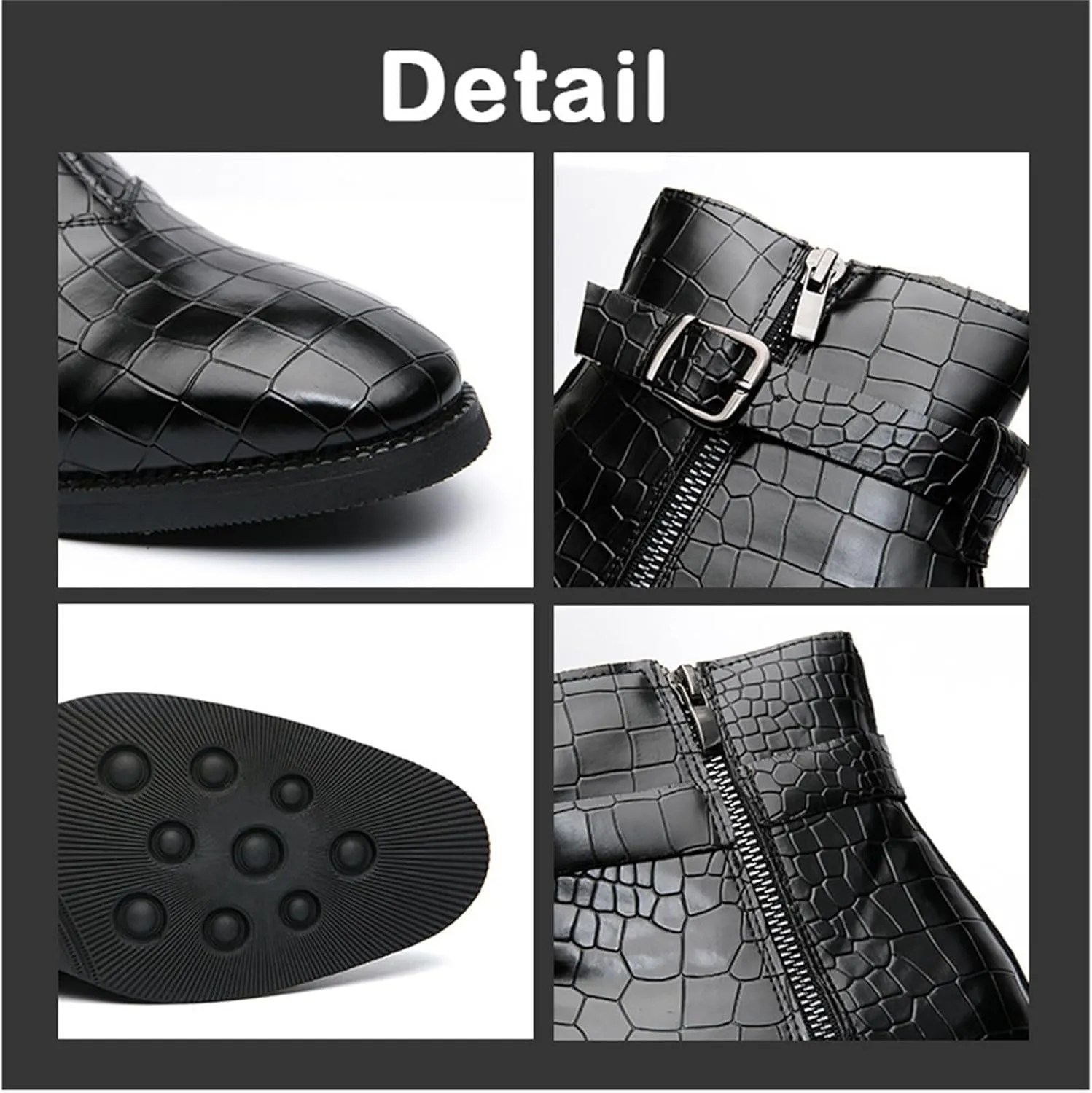 Yuizko Men'S Print Leather Side Zipper Chelsea Ankle Boots Fashion Low-Heels Pointed Toe Buckle Casual Dress Short Booties