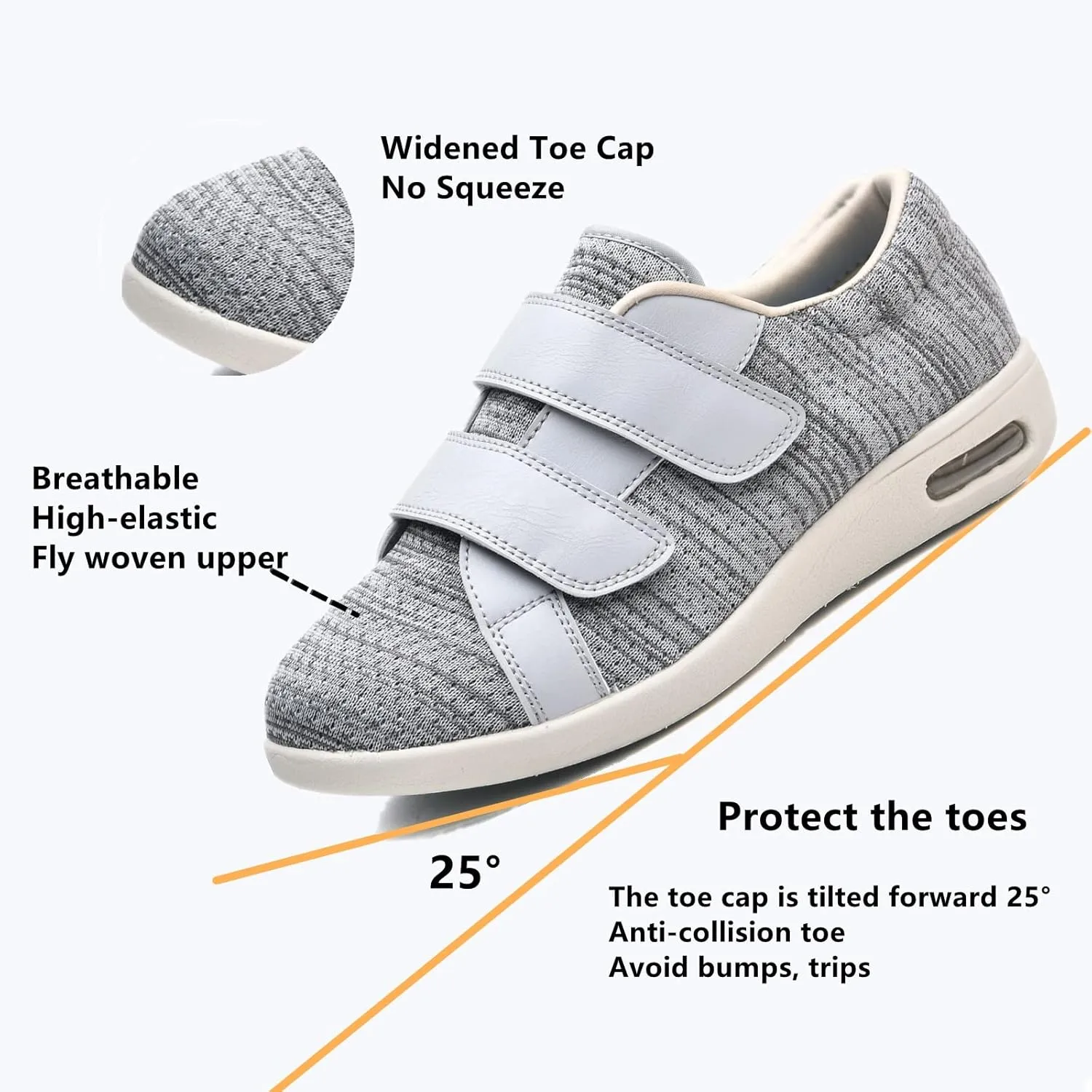 ZGDG Men's Diabetic Edema Shoes Wide Width Walking Shoes with Adjustable Closure Lightweight Non-Slip Sneaker for Swollen Feet Elderly Hammertoe Arthritis Bunions