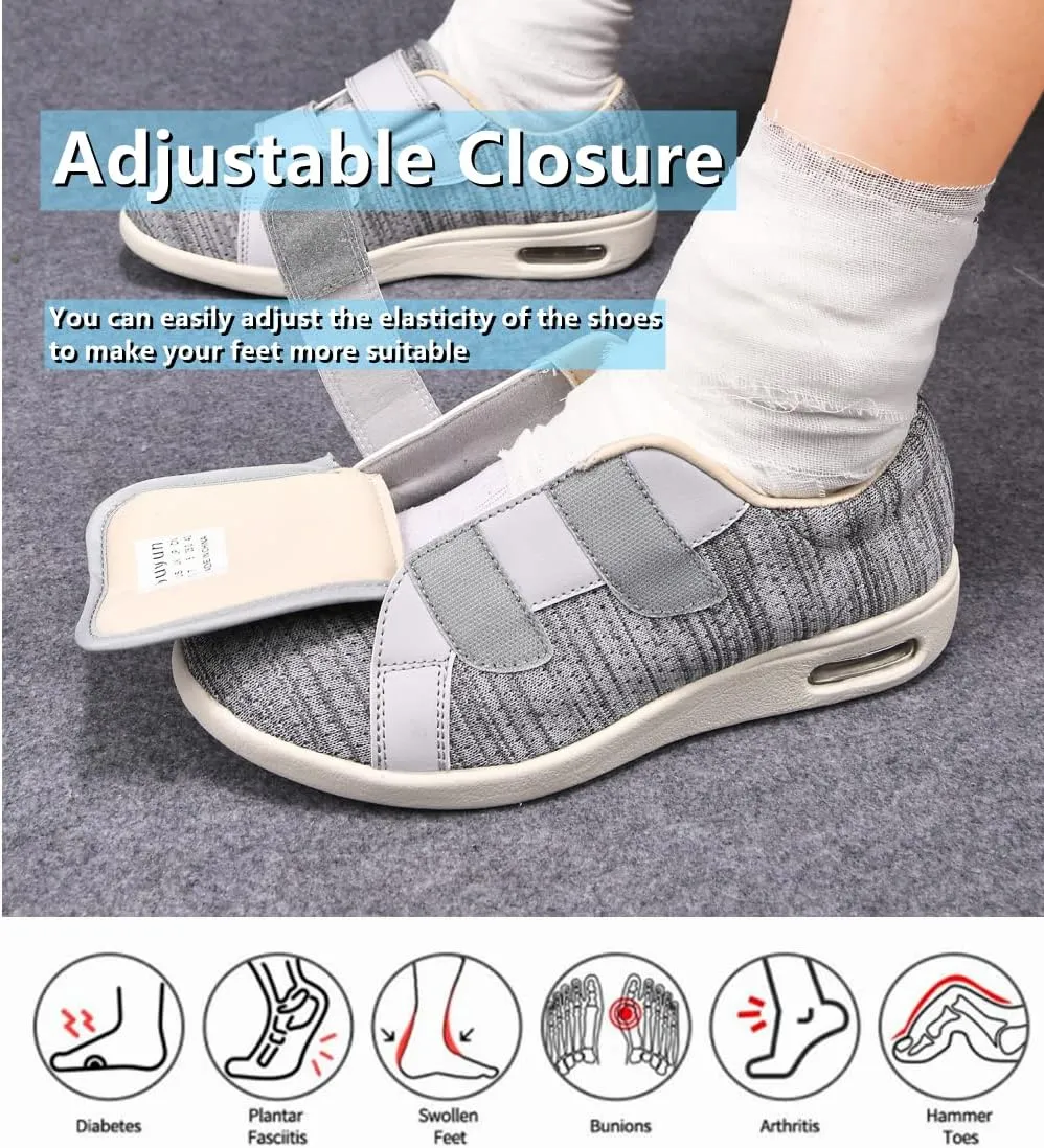 ZGDG Men's Diabetic Edema Shoes Wide Width Walking Shoes with Adjustable Closure Lightweight Non-Slip Sneaker for Swollen Feet Elderly Hammertoe Arthritis Bunions